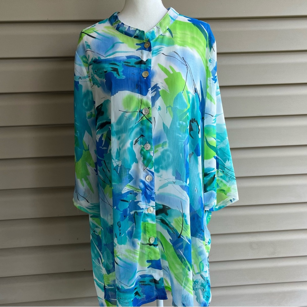 •Ulla Popken• Sheer Button-Down Tunic Top - Size 24/26 - Picture 1 of 7